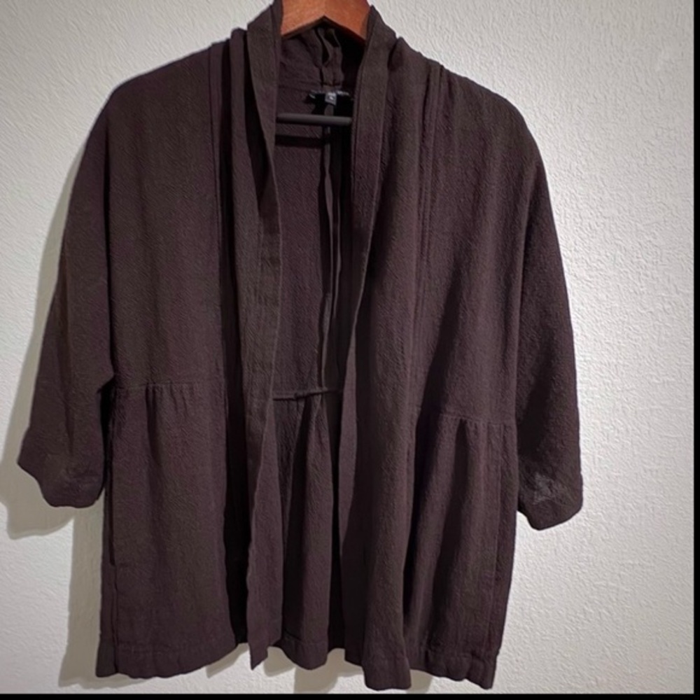 Eileen Fisher Viscose Linen Blend Open‎ Front Jacket- M Laganlook Minimalist - Picture 2 of 10